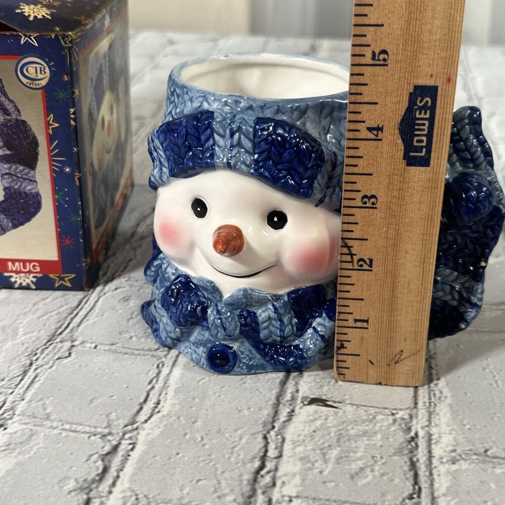 Holiday Workshop Vintage Snowman Ceramic Mug Christmas Blue Knit Hat and Scarf - Picture 6 of 13